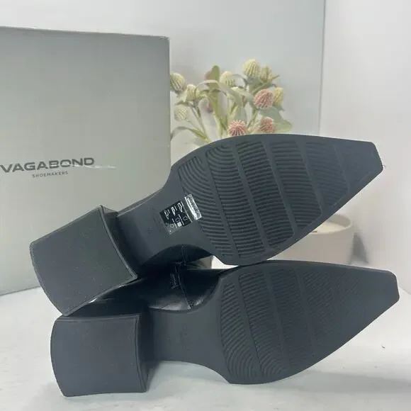 Vagabond Vivian Leather Chunky Block Heel Pointed Toe Boot Black Women 6/EU36NWB - Picture 8 of 9